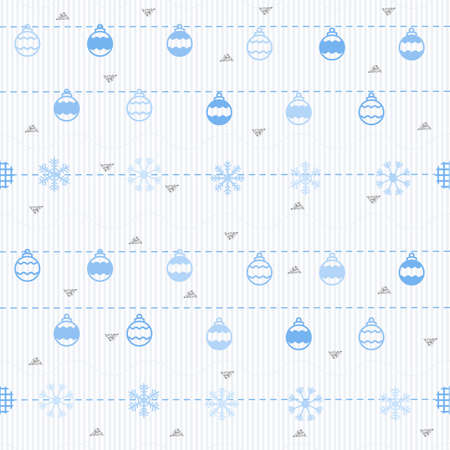 seamless glitter christmas pattern on stripe background with blue snow and ballのイラスト素材