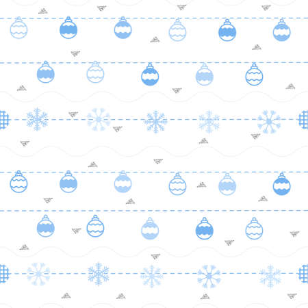 seamless glitter christmas pattern on white background with blue snow and ballのイラスト素材