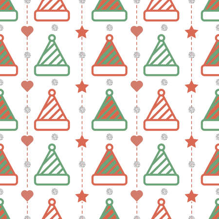 seamless christmas pattern background with red and green hatのイラスト素材