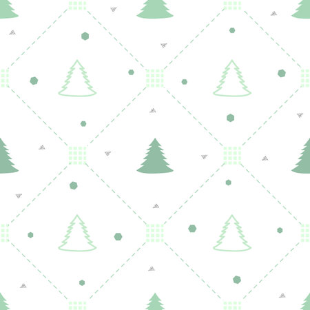 seamless christmas pattern with green pine tree on white background