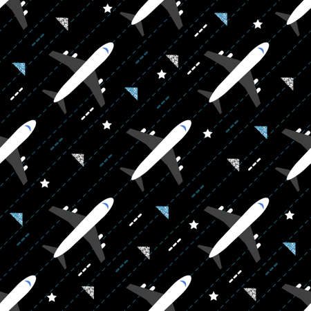 seamless travel pattern background with airplane,cloud and rainbow on skyのイラスト素材