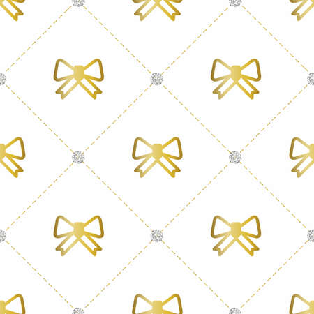 seamless sweet and luxury pattern with golden ribbon and silver dot glitter on white backgroundのイラスト素材