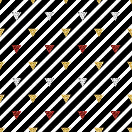 seamless glitter triangle pattern on stripe backgroundのイラスト素材