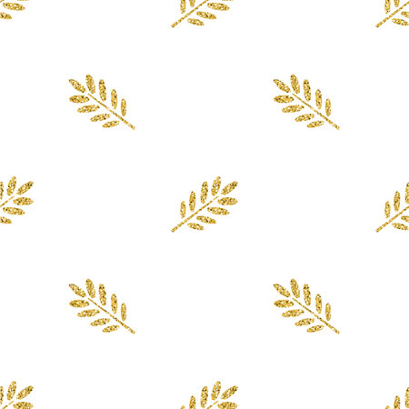 seamless gold glitter leaf stamp on white background