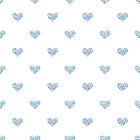 seamless pastel glitter heart shape pattern on white background