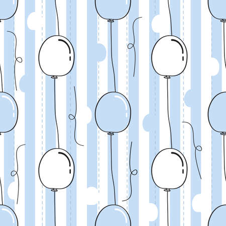 seamless hand drawn blue and white balloon pattern on stipe backgroundのイラスト素材