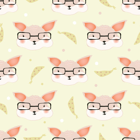 seamless hand drawn cute nerd fox wear glasses pattern backgroundのイラスト素材