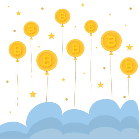 cryptocurrency background with balloon bitcoin balloon in the skyのイラスト素材