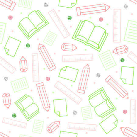 back to school background theme with colorful glitter stationery itemのイラスト素材