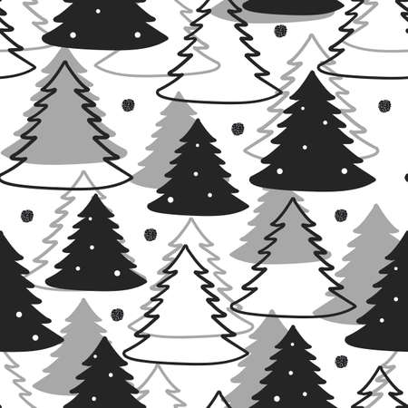 seamless christmas pattern background with black glitter and monochrome pine treeのイラスト素材