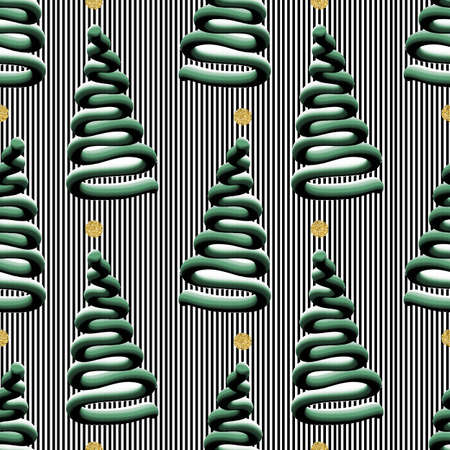 seamless hand draw pine tree with gold dot glitter pattern on stripe backgroundのイラスト素材