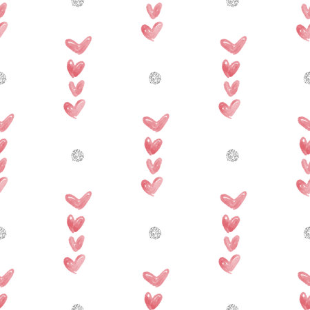 seamless simple red hand draw line heart with silver dot glitter pattern background  , kids pattern