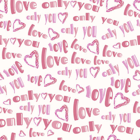 seamless valentine pattern background with heart and words , love only youのイラスト素材