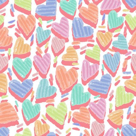 seamless  colourful valentine day pattern background with hand draw heart , valentine cardのイラスト素材