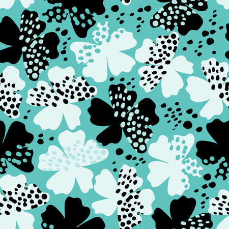seamless dot flower pattern on green backgroundのイラスト素材