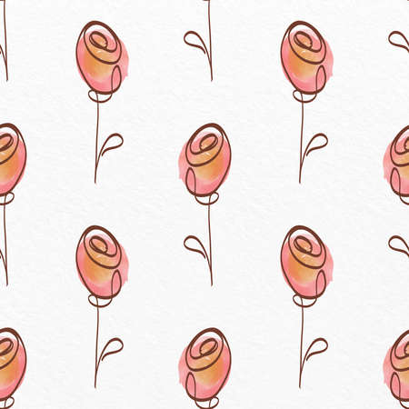 seamless hand drawn pattern background with silmple red roses  , greeting card or fabricの写真素材