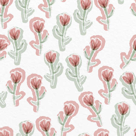 seamless cute watercolour flowers pattern on paper texture background , greeting card or fabricの写真素材