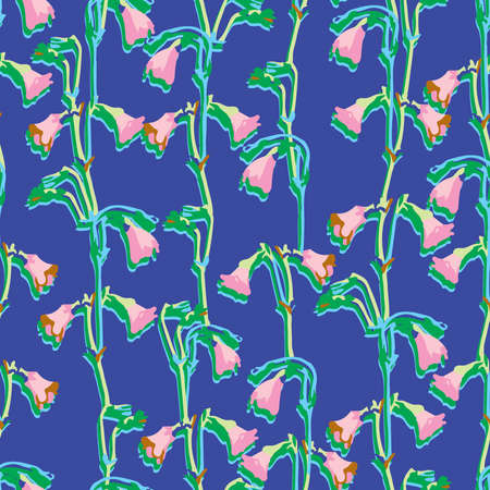 seamless colourful wild flowers pattern on blue  background , greeting card or fabricの写真素材