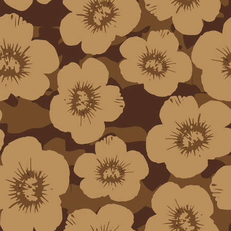 seamless plants pattern background with brown flowers , greeting card or fabricのイラスト素材
