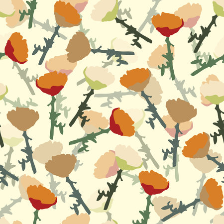seamless plants pattern background with mixed flowers , greeting card or fabricのイラスト素材