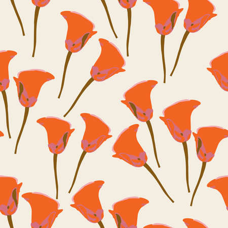 seamless plants pattern background with orange flowers , greeting card or fabricのイラスト素材
