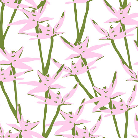 seamless plants pattern background with pink and green flowers , greeting card or fabricのイラスト素材