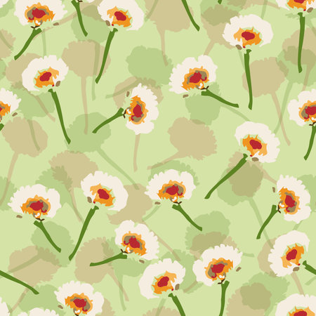 seamless plants pattern on green background with mixed flowers , greeting card or fabricのイラスト素材