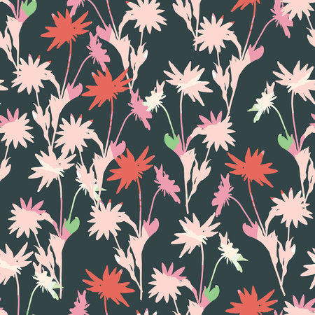 seamless abstract doodle flowers in a wild pattern background for fashion fabricのイラスト素材