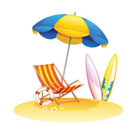 Beach with a deck chair vectorのイラスト素材