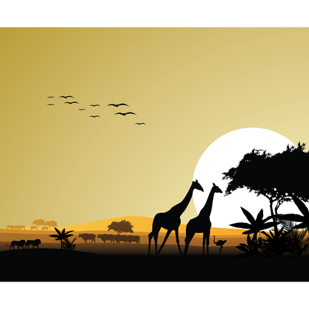 beautiful forest with animals vectorのイラスト素材