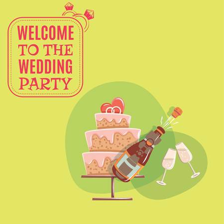 Welcome to the wedding party with food and drinks vectorのイラスト素材