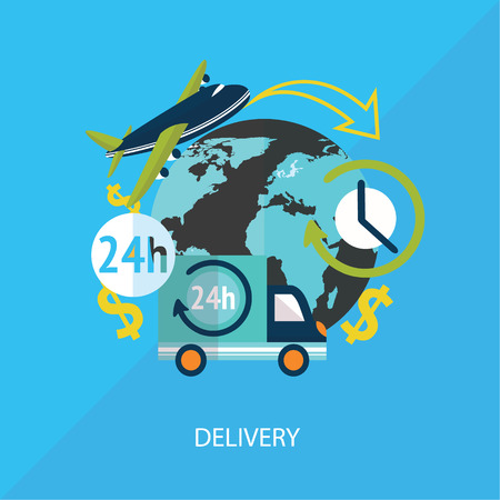 24 hours delivery with world map vectorのイラスト素材