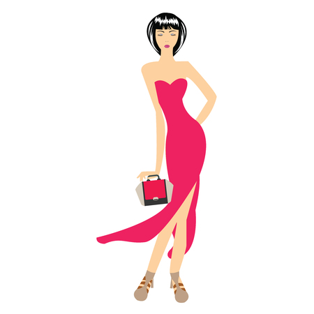 beautiful woman fashion model in pink dress vectorのイラスト素材
