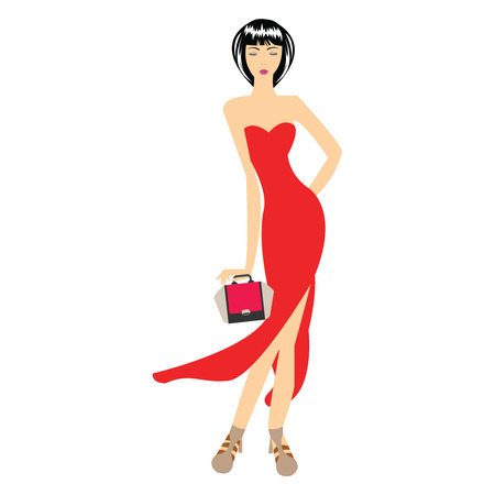 beautiful woman fashion model in red dress vectorのイラスト素材