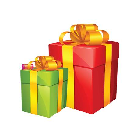 gift boxes red and green vector with white backgroundのイラスト素材