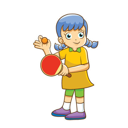 girl playing table tennis vector with shite backgroundのイラスト素材