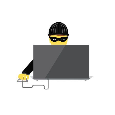 Hacker with laptop vector white backgroundのイラスト素材