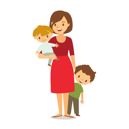 Mom with two babies vector white backgroundのイラスト素材