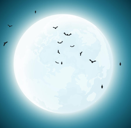moon in mid night bats vectorのイラスト素材