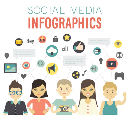 Social Media Infographic set with social people vectorのイラスト素材