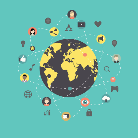 Social network vector icon background. Concept of connecting people around the world via technologyのイラスト素材