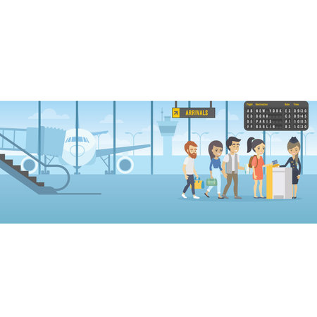 people line for air tickets counter airport vectorのイラスト素材