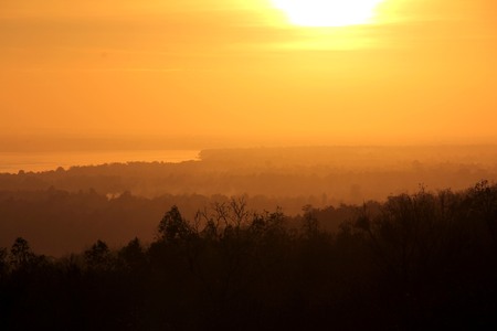 Landscape mountain and forest in the morning with mist.の写真素材