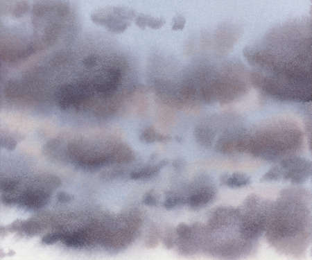 Hand painted watercolor purple background. Sky and clouds, abstract watercolor textureの写真素材