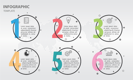 Infographic flat design template with numbers six optionのイラスト素材