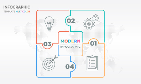 Modern infographic template in thin line design template divided into four partsのイラスト素材