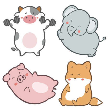 Set of cute animals hand drawn. Cartoon character design.のイラスト素材