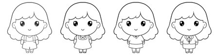 Set character of Cute girl hand draw coloringのイラスト素材
