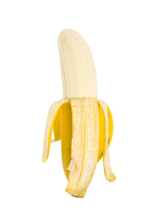 Peeled banana isolated over white background.の写真素材