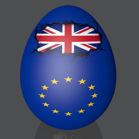 Brexit UK and EU map easter egg crack break flags europeの写真素材